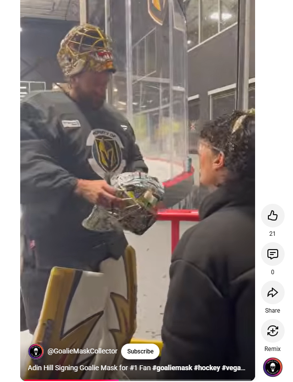 Watch: ADIN HILL Signing Goalie Mask for #1 Vegas Fan