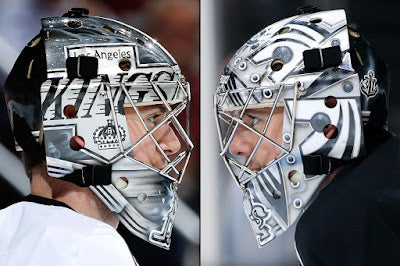 Martin Jones Game Worn Goalie Mask 2014-15 Los Angeles Kings & Team Canada World Championship Vaughn Dom Malerba 2014 - SOLD