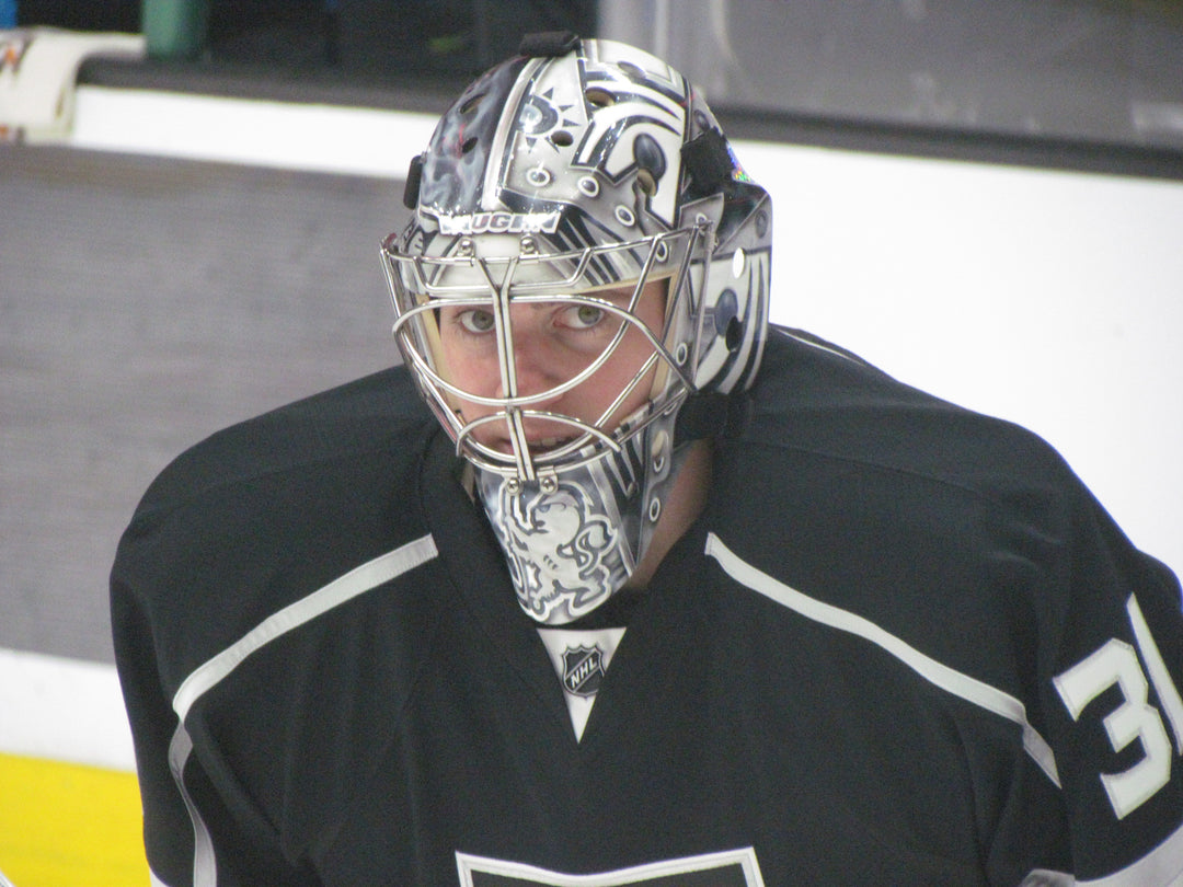 Martin Jones Game Worn Goalie Mask 2014-15 Los Angeles Kings & Team Canada World Championship Vaughn Dom Malerba 2014 - SOLD