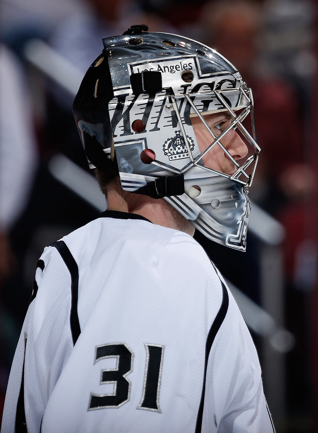 Martin Jones Game Worn Goalie Mask 2014-15 Los Angeles Kings & Team Canada World Championship Vaughn Dom Malerba 2014 - SOLD