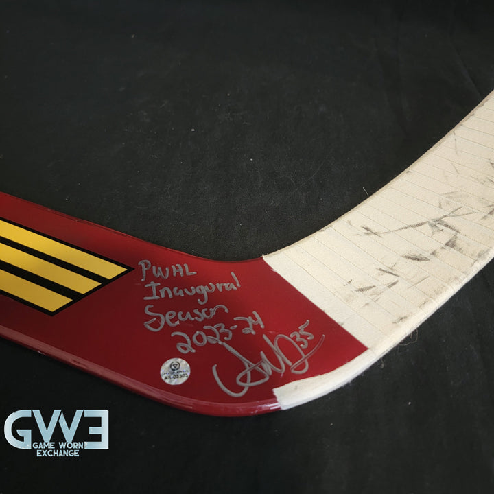 Ann-Renee Desbiens Game Used Goalie Stick 2023-24 Victoire De Montreal Inaugural Season Signed and Inscribed AS-03303