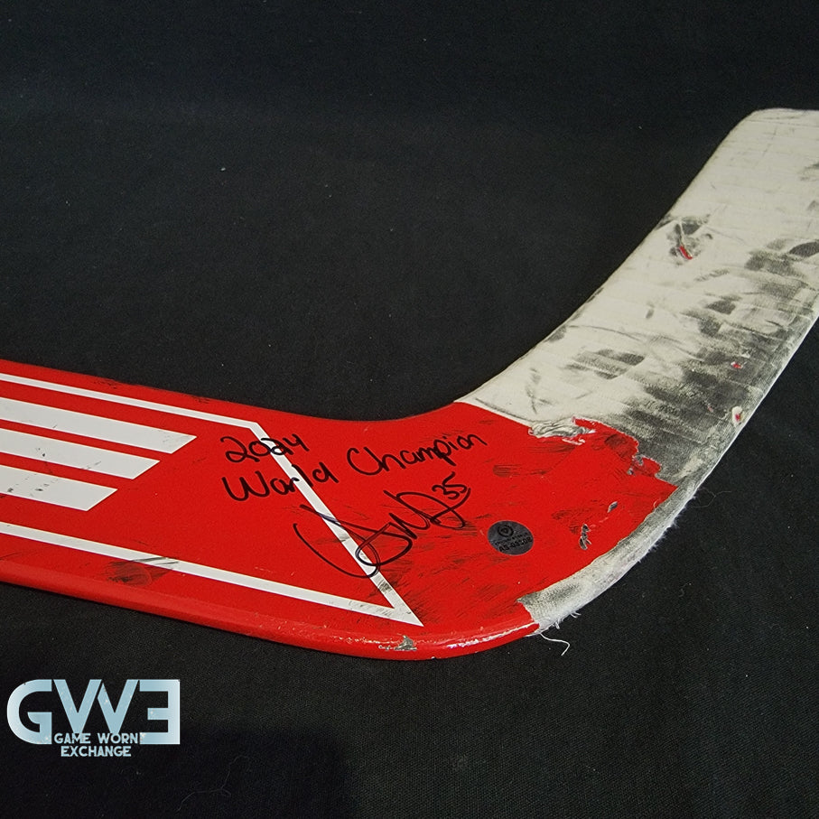 Ann-Renee Desbiens Game Used Goalie Stick 2024 Team Canada World Championship Gold Medal Winning Signed and Inscribed AS-03308