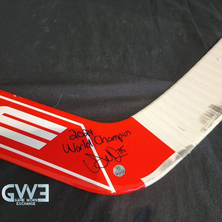 Ann-Renee Desbiens Game Used Goalie Stick 2024 Team Canada World Championship Gold Medal Winning Signed and Inscribed AS-03309