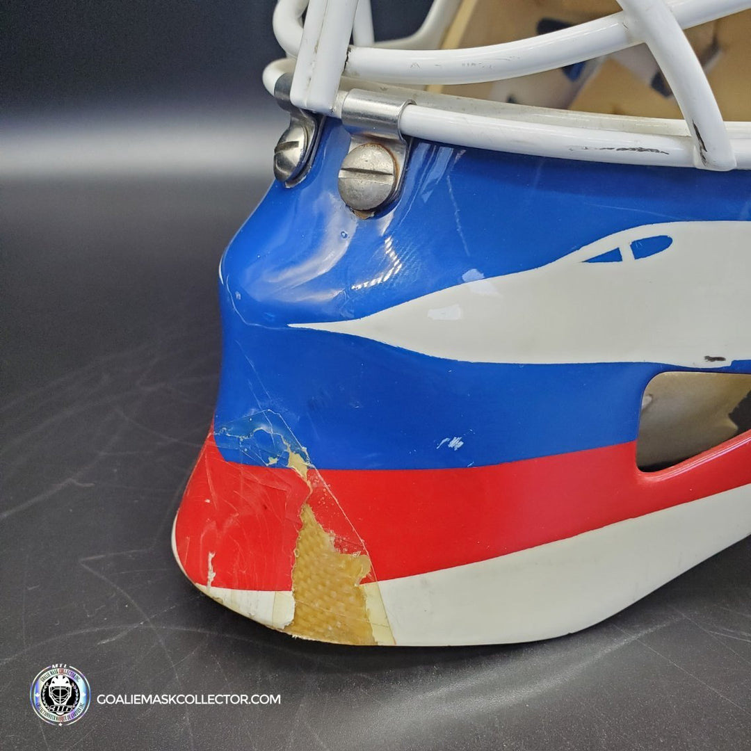 Bob Essensa Goalie Mask Game Worn 1992-93 Winnipeg Jets Greg Harrison Made and Painted Shell Photomatched - SOLD