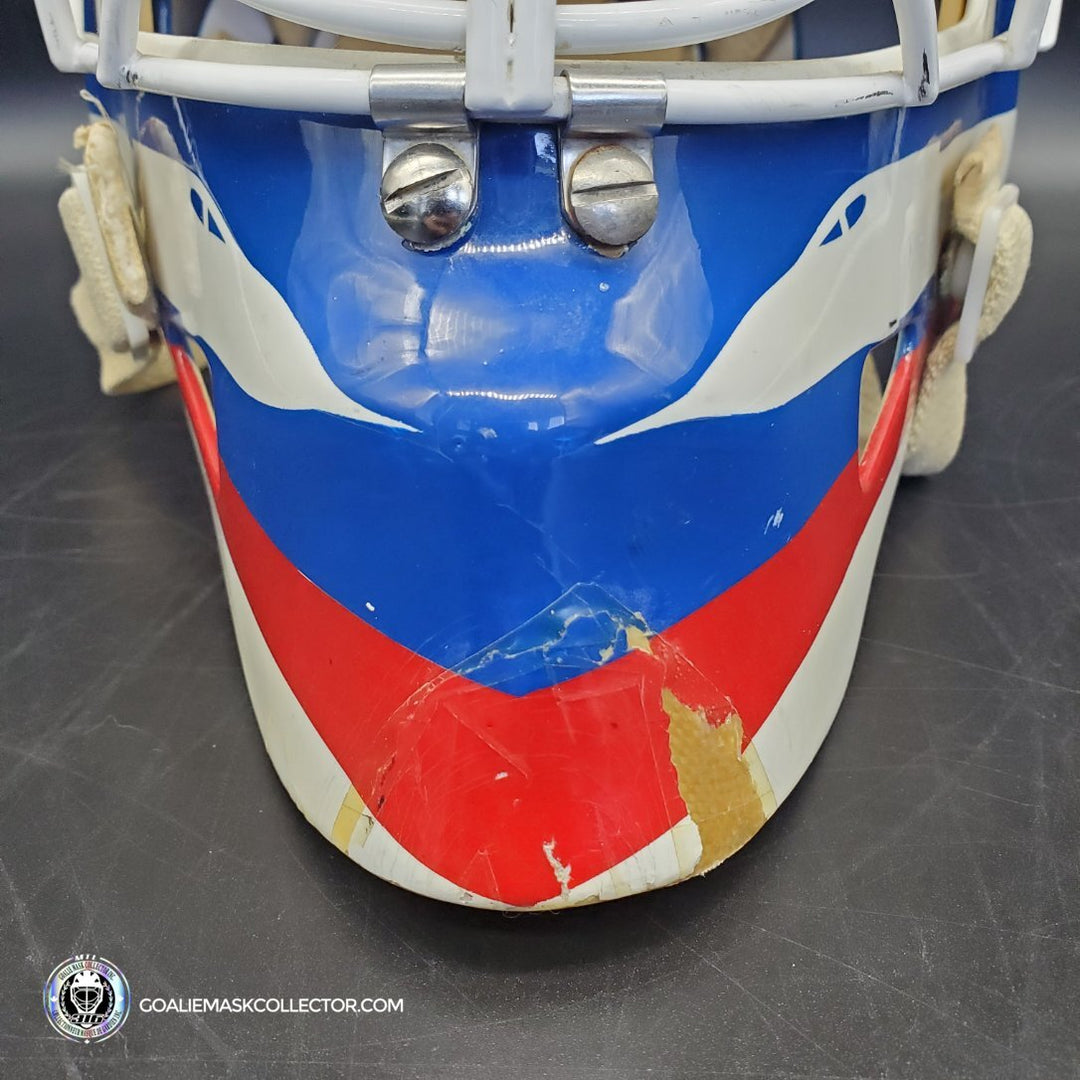 Bob Essensa Goalie Mask Game Worn 1992-93 Winnipeg Jets Greg Harrison Made and Painted Shell Photomatched - SOLD