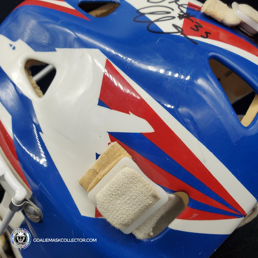 Bob Essensa Goalie Mask Game Worn 1992-93 Winnipeg Jets Greg Harrison Made and Painted Shell Photomatched - SOLD