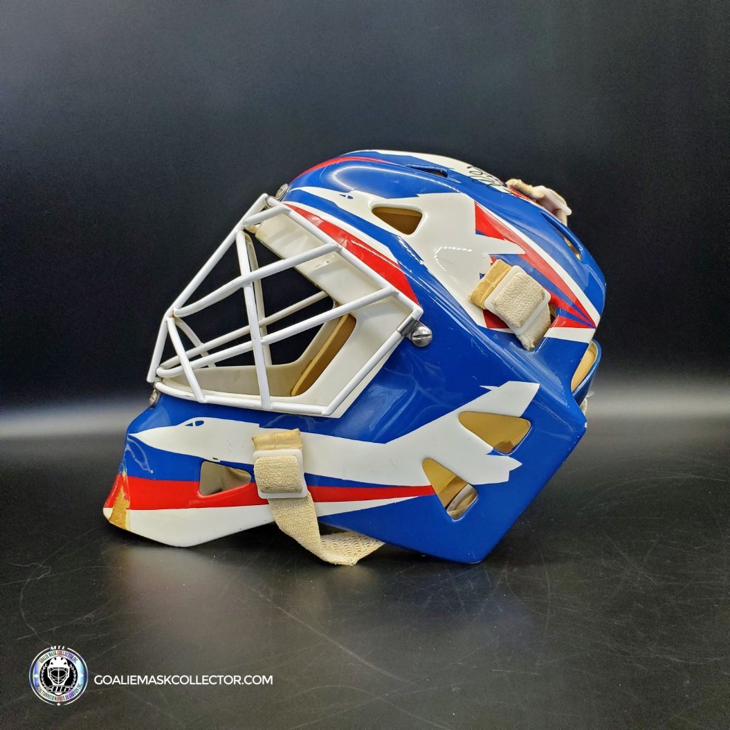 Bob Essensa Goalie Mask Game Worn 1992-93 Winnipeg Jets Greg Harrison Made and Painted Shell Photomatched - SOLD