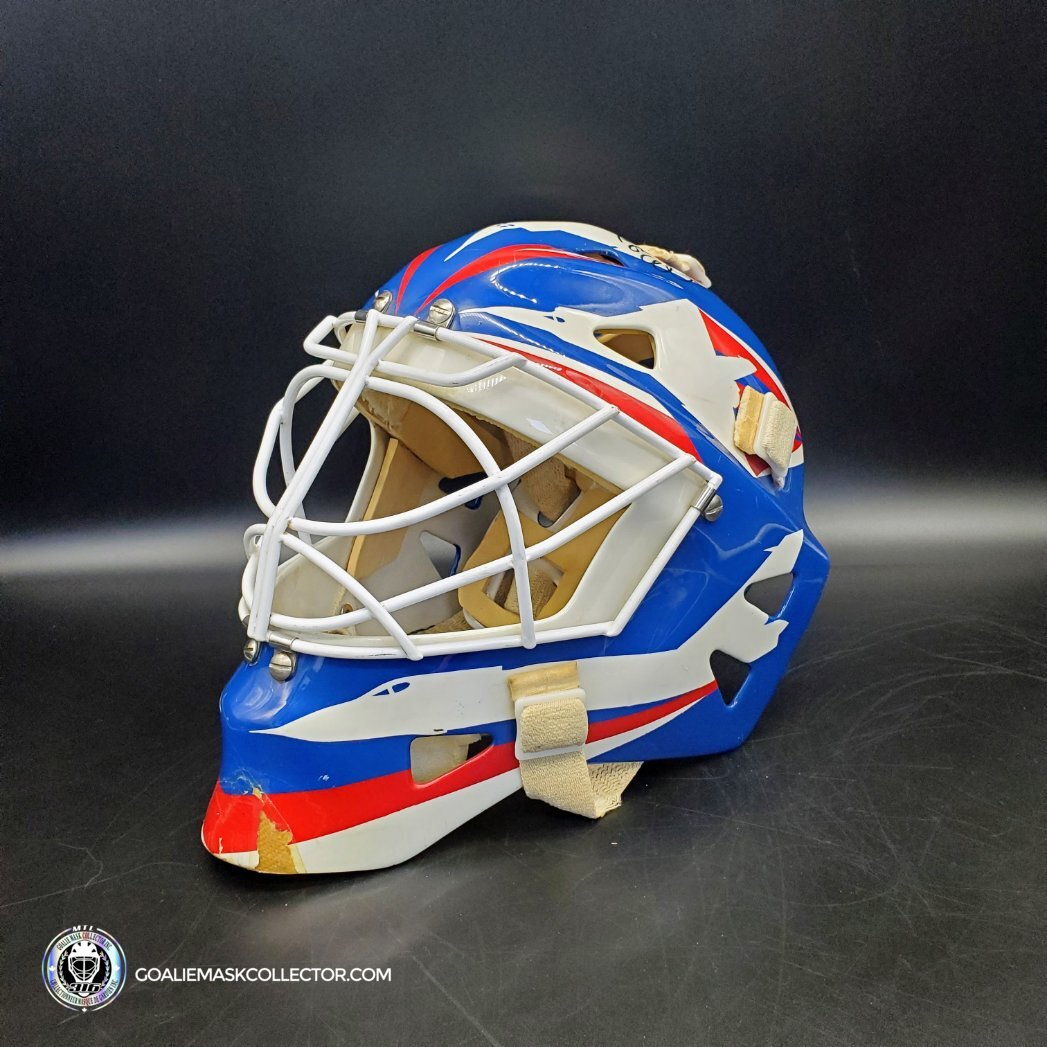 Bob Essensa Goalie Mask Game Worn 1992-93 Winnipeg Jets Greg Harrison Made and Painted Shell Photomatched - SOLD