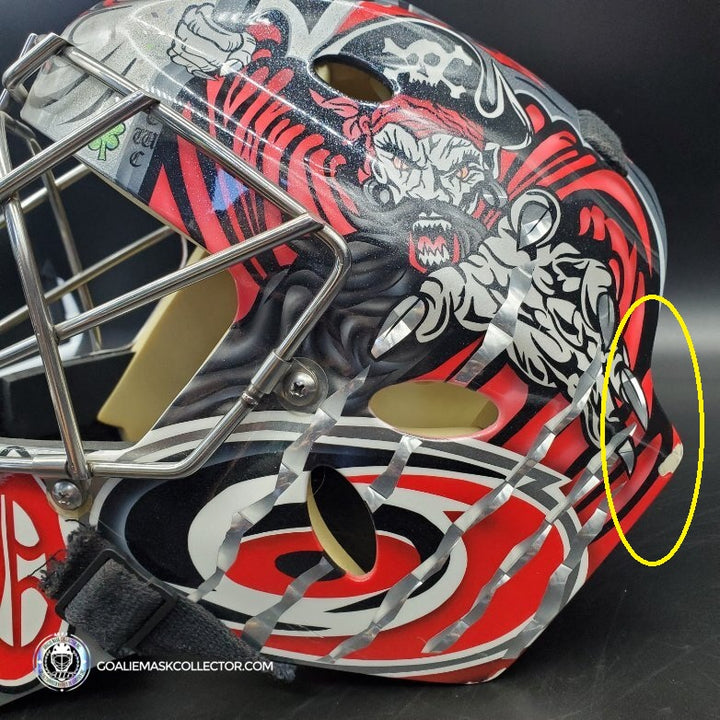 Cam Ward Goalie Mask Game Worn 2008-2010 Carolina Hurricanes Painted by Eye Candy Air on Sportmask Shell Photomatched - AS-02777-SOLD