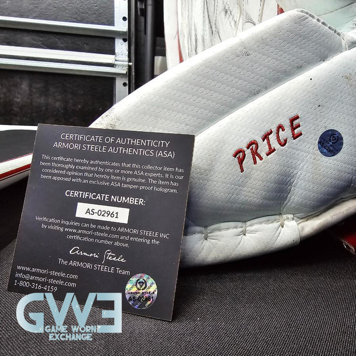 Carey Price Game Playoffs Worn Goalie Pads Set CCM + RBK Chest Protector 2012-13 Montreal Canadiens + Practice Worn Glove & Blocker Bauer AS-02961