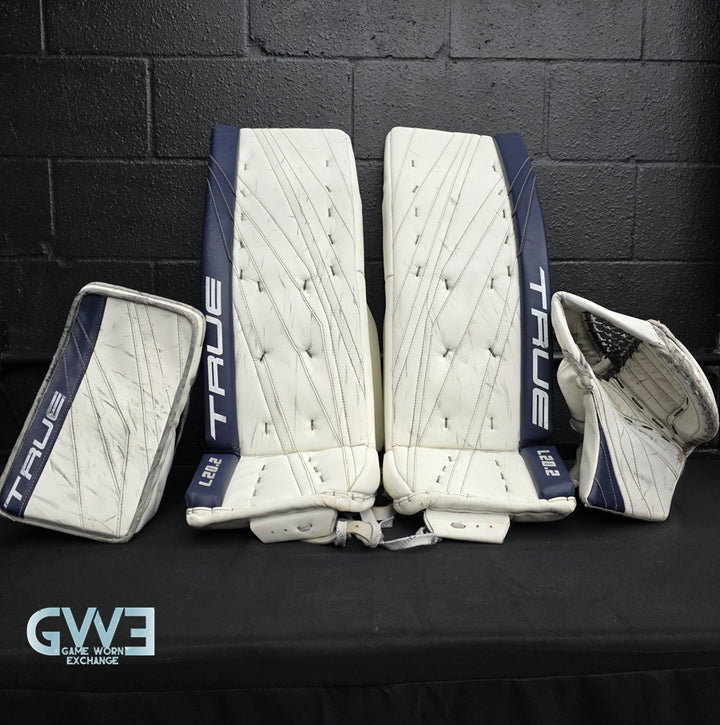 Connor Hellebuyck Game Used Goalie Pads 2022 Winnipeg Jets True Lefevre L20.2 Full Set Pro AS-02980