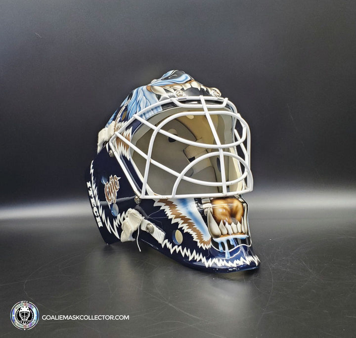 Curtis Joseph PRO "ICE READY" Goalie Mask Edmonton Oilers Signed Itech 1998 Painted By Frank Cipra AS-02770 - SOLD