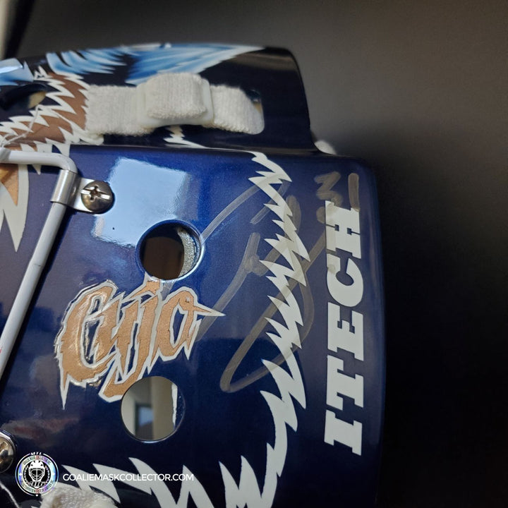 Curtis Joseph PRO "ICE READY" Goalie Mask Edmonton Oilers Signed Itech 1998 Painted By Frank Cipra AS-02770 - SOLD