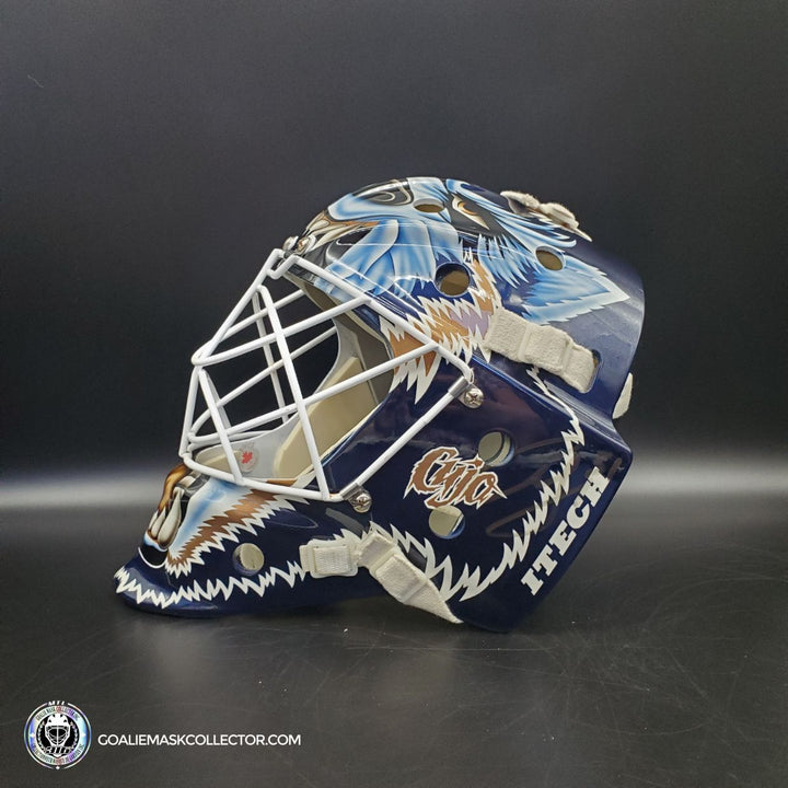 Curtis Joseph PRO "ICE READY" Goalie Mask Edmonton Oilers Signed Itech 1998 Painted By Frank Cipra AS-02770 - SOLD