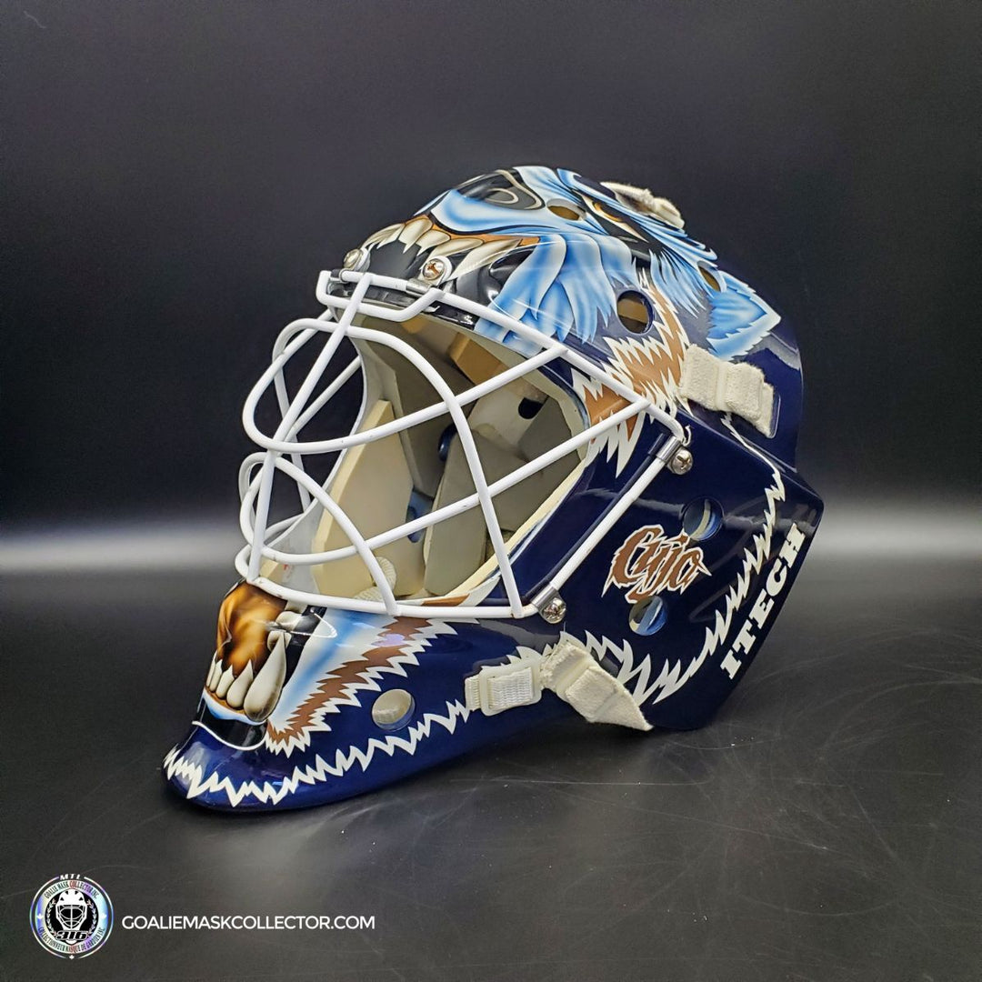 Curtis Joseph PRO "ICE READY" Goalie Mask Edmonton Oilers Signed Itech 1998 Painted By Frank Cipra AS-02770 - SOLD