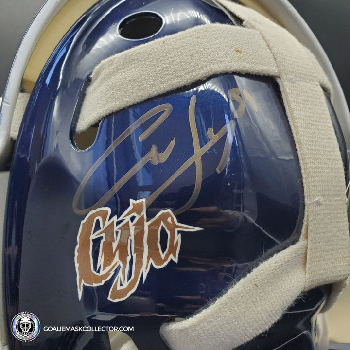 Curtis Joseph PRO "ICE READY" Goalie Mask Edmonton Oilers Signed Itech 1998 Painted By Frank Cipra AS-02770 - SOLD