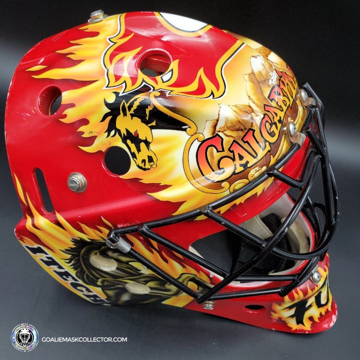 Grant Fuhr Game Worn Goalie Mask Calgary Flames Itech 1999-2000 Season Game Used Painted By Frank Cipra AS-02896