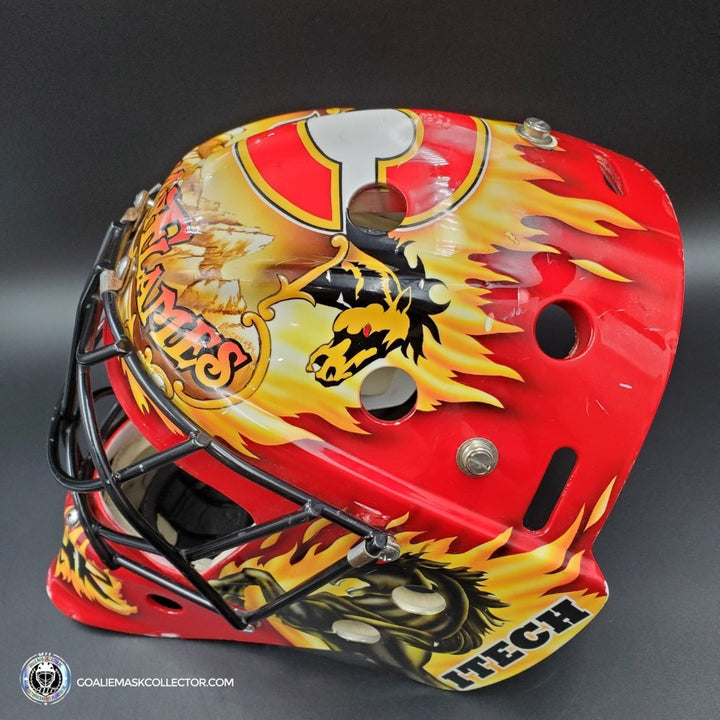 Grant Fuhr Game Worn Goalie Mask Calgary Flames Itech 1999-2000 Season Game Used Painted By Frank Cipra AS-02896