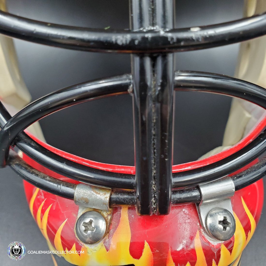 Grant Fuhr Game Worn Goalie Mask Calgary Flames Itech 1999-2000 Season Game Used Painted By Frank Cipra AS-02896