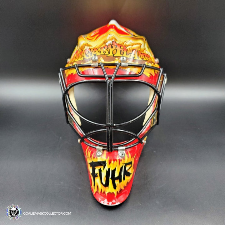 Grant Fuhr Game Worn Goalie Mask Calgary Flames Itech 1999-2000 Season Game Used Painted By Frank Cipra AS-02896