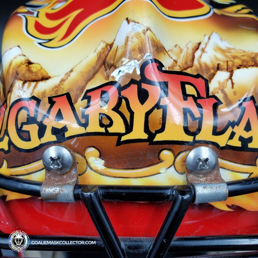 Grant Fuhr Game Worn Goalie Mask Calgary Flames Itech 1999-2000 Season Game Used Painted By Frank Cipra AS-02896