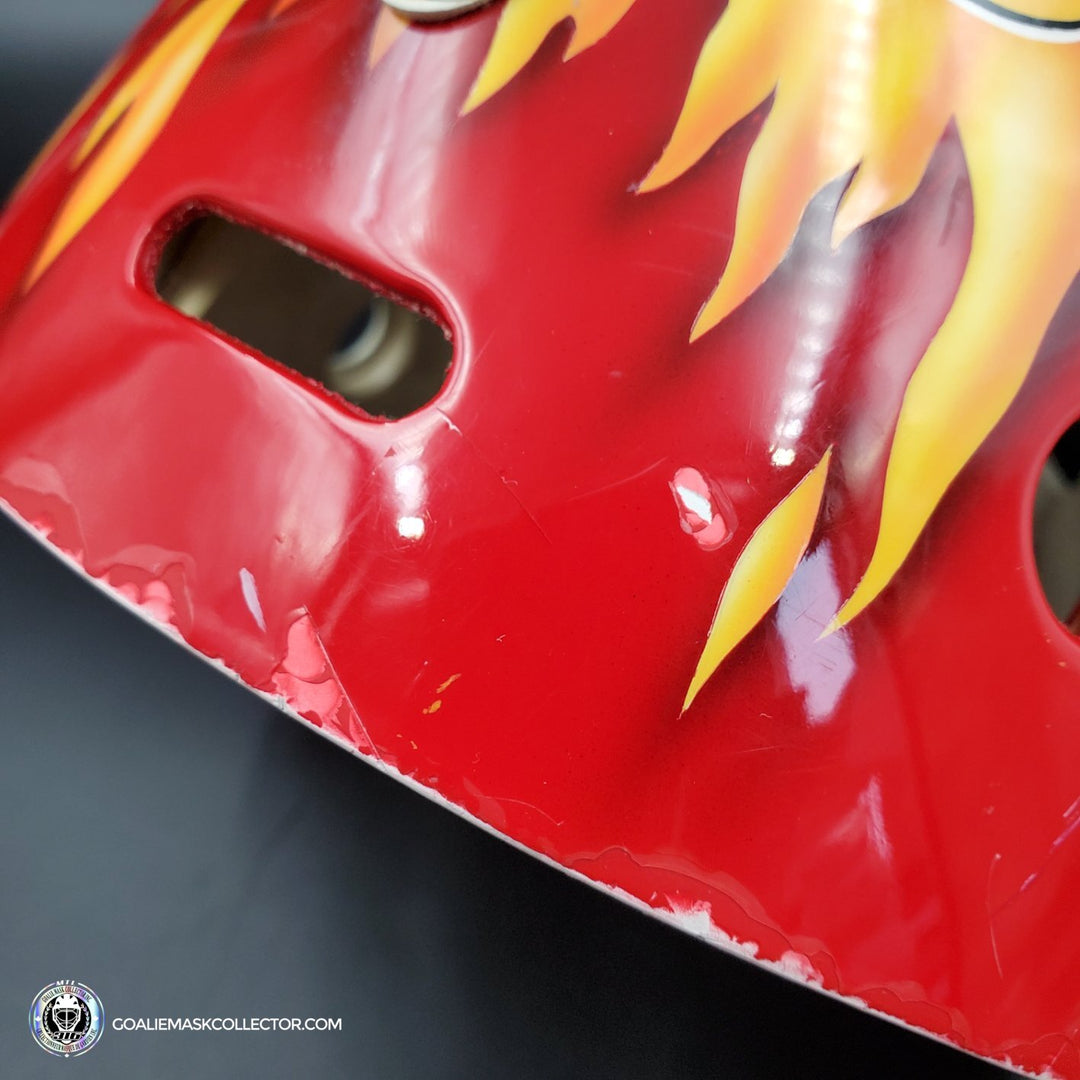 Grant Fuhr Game Worn Goalie Mask Calgary Flames Itech 1999-2000 Season Game Used Painted By Frank Cipra AS-02896