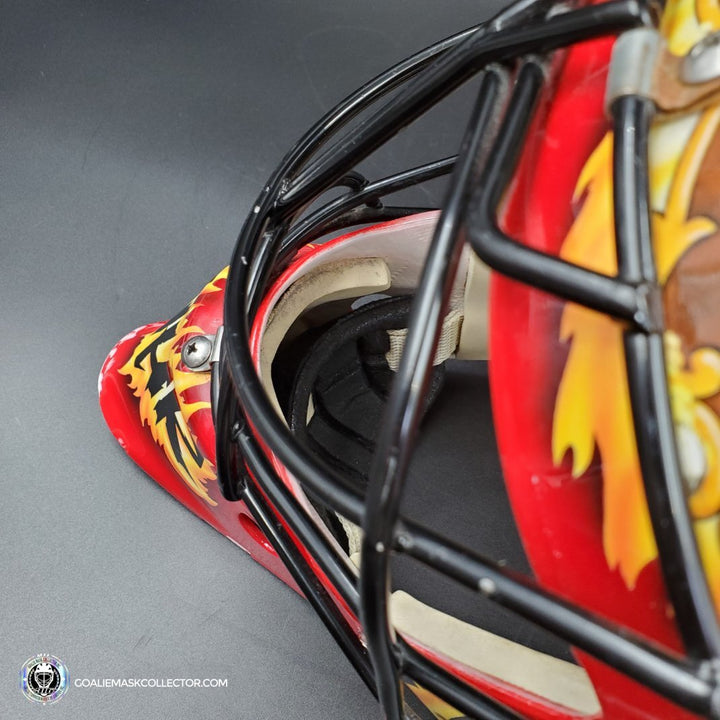 Grant Fuhr Game Worn Goalie Mask Calgary Flames Itech 1999-2000 Season Game Used Painted By Frank Cipra AS-02896