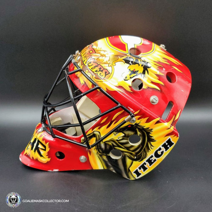 Grant Fuhr Game Worn Goalie Mask Calgary Flames Itech 1999-2000 Season Game Used Painted By Frank Cipra AS-02896