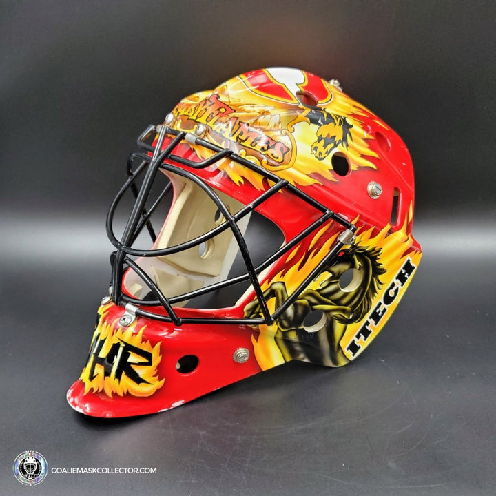 Grant Fuhr Game Worn Goalie Mask Calgary Flames Itech 1999-2000 Season Game Used Painted By Frank Cipra AS-02896