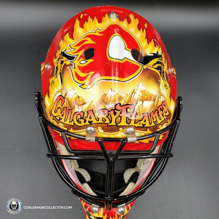 Grant Fuhr Game Worn Goalie Mask Calgary Flames Itech 1999-2000 Season Game Used Painted By Frank Cipra AS-02896