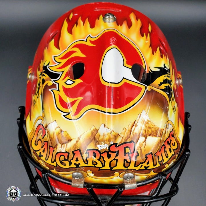 Grant Fuhr Game Worn Goalie Mask Calgary Flames Itech 1999-2000 Season Game Used Painted By Frank Cipra AS-02896