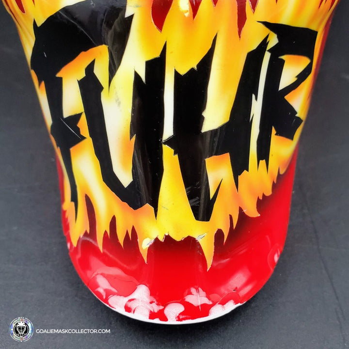 Grant Fuhr Game Worn Goalie Mask Calgary Flames Itech 1999-2000 Season Game Used Painted By Frank Cipra AS-02896