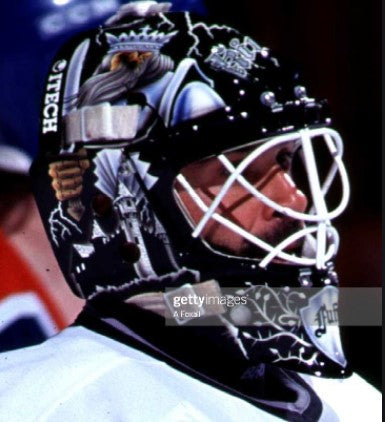 Grant Fuhr Game Worn Goalie Mask Los Angeles Kings Itech 1994-95 Season Game Used Painted by Frank Cipra