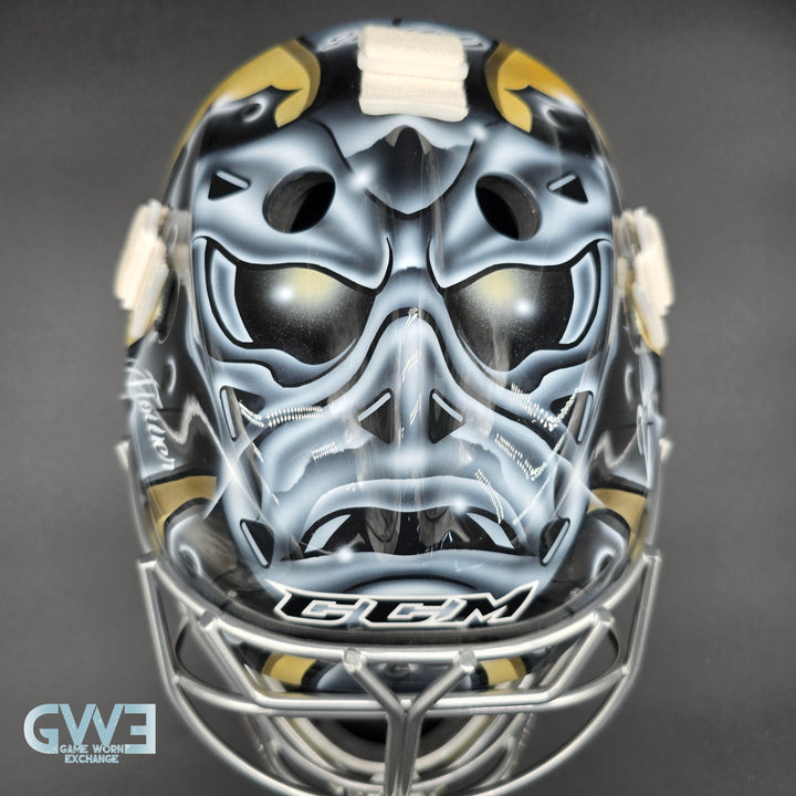 Marc-Andre Fleury Goalie Mask Game Issued 2015 Pittsburgh Penguins Made by Lefevre Painted by Griff Stephane Bergeron on CCM Shell Pro Return AS-02962