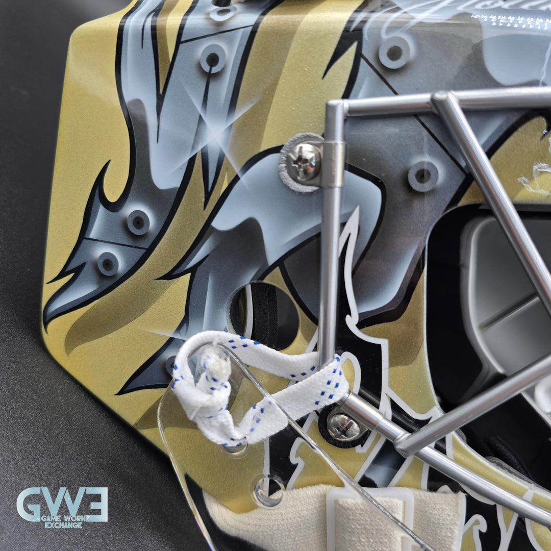 Marc-Andre Fleury Goalie Mask Game Issued 2015 Pittsburgh Penguins Made by Lefevre Painted by Griff Stephane Bergeron on CCM Shell Pro Return AS-02962