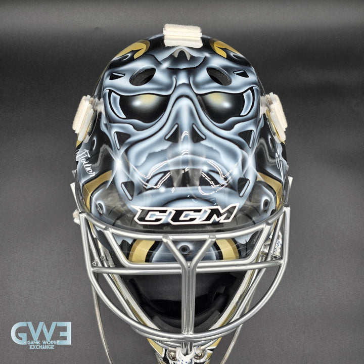 Marc-Andre Fleury Goalie Mask Game Issued 2015 Pittsburgh Penguins Made by Lefevre Painted by Griff Stephane Bergeron on CCM Shell Pro Return AS-02962