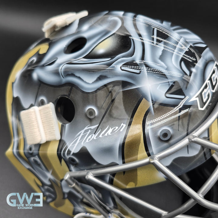 Marc-Andre Fleury Goalie Mask Game Issued 2015 Pittsburgh Penguins Made by Lefevre Painted by Griff Stephane Bergeron on CCM Shell Pro Return AS-02962