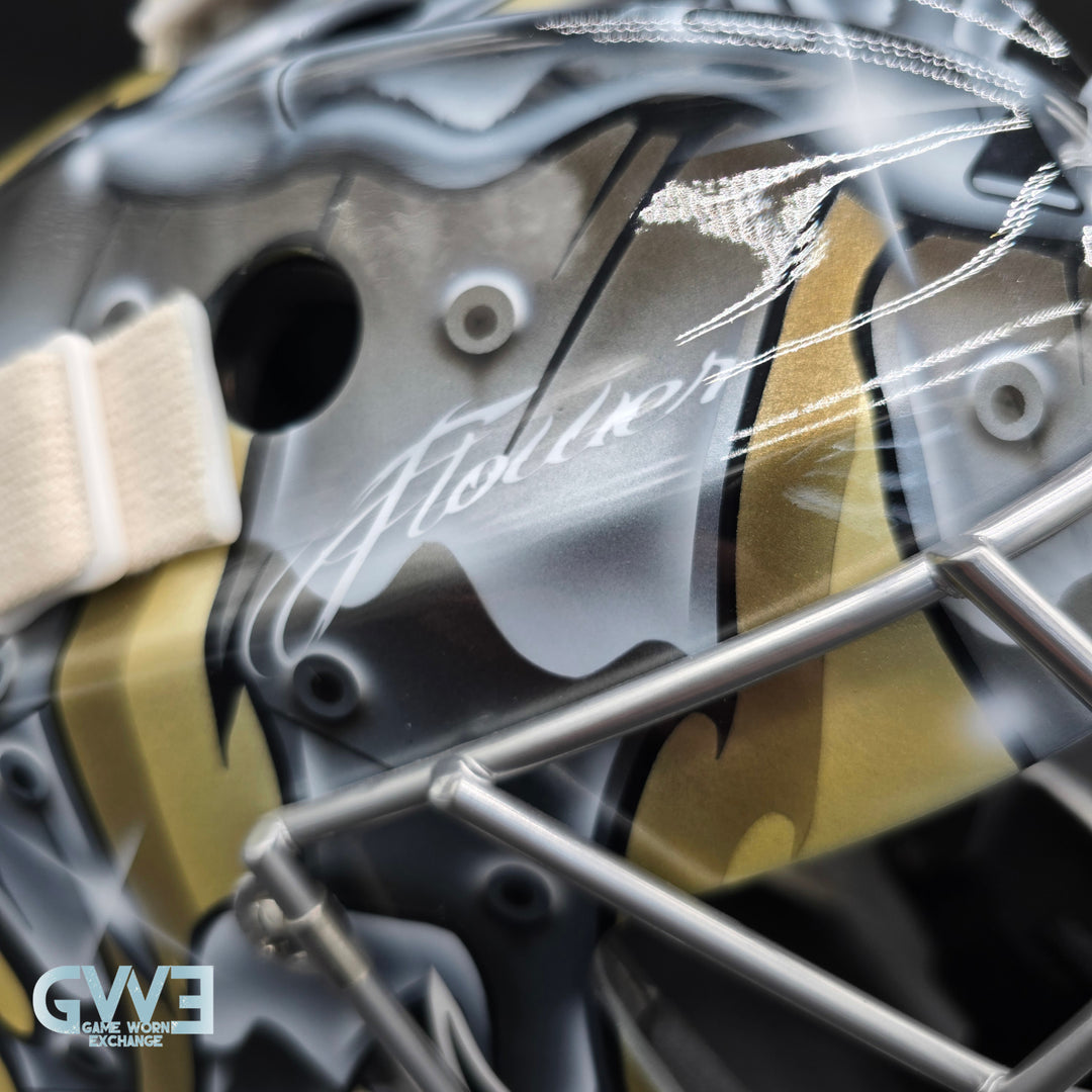 Marc-Andre Fleury Goalie Mask Game Issued 2015 Pittsburgh Penguins Made by Lefevre Painted by Griff Stephane Bergeron on CCM Shell Pro Return AS-02962