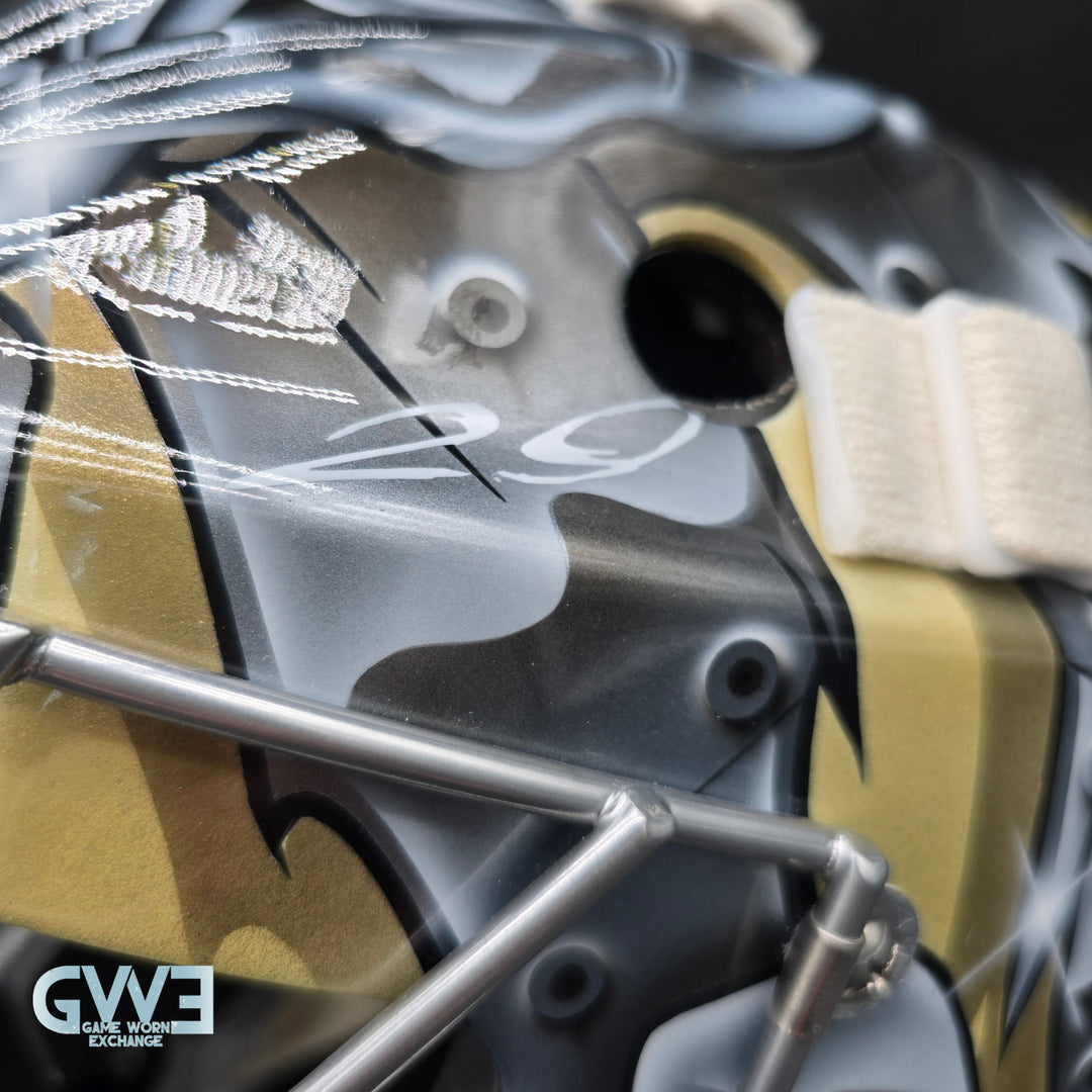 Marc-Andre Fleury Goalie Mask Game Issued 2015 Pittsburgh Penguins Made by Lefevre Painted by Griff Stephane Bergeron on CCM Shell Pro Return AS-02962