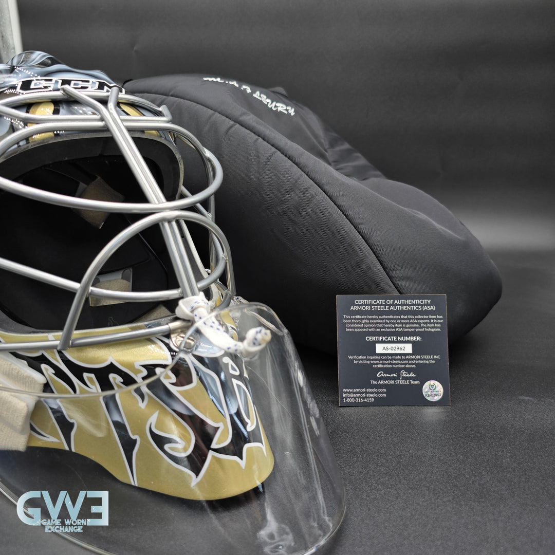 Marc-Andre Fleury Goalie Mask Game Issued 2015 Pittsburgh Penguins Made by Lefevre Painted by Griff Stephane Bergeron on CCM Shell Pro Return AS-02962