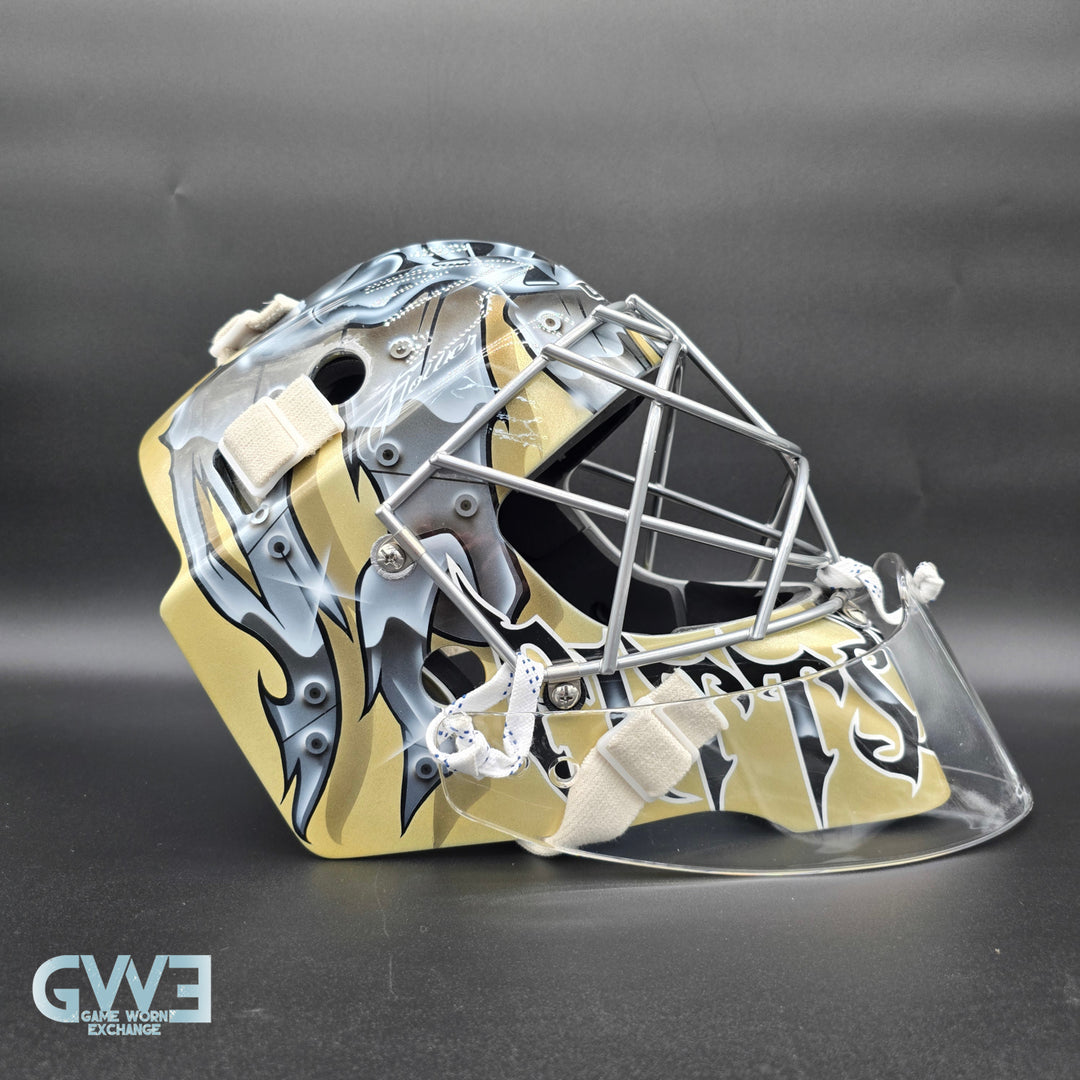 Marc-Andre Fleury Goalie Mask Game Issued 2015 Pittsburgh Penguins Made by Lefevre Painted by Griff Stephane Bergeron on CCM Shell Pro Return AS-02962