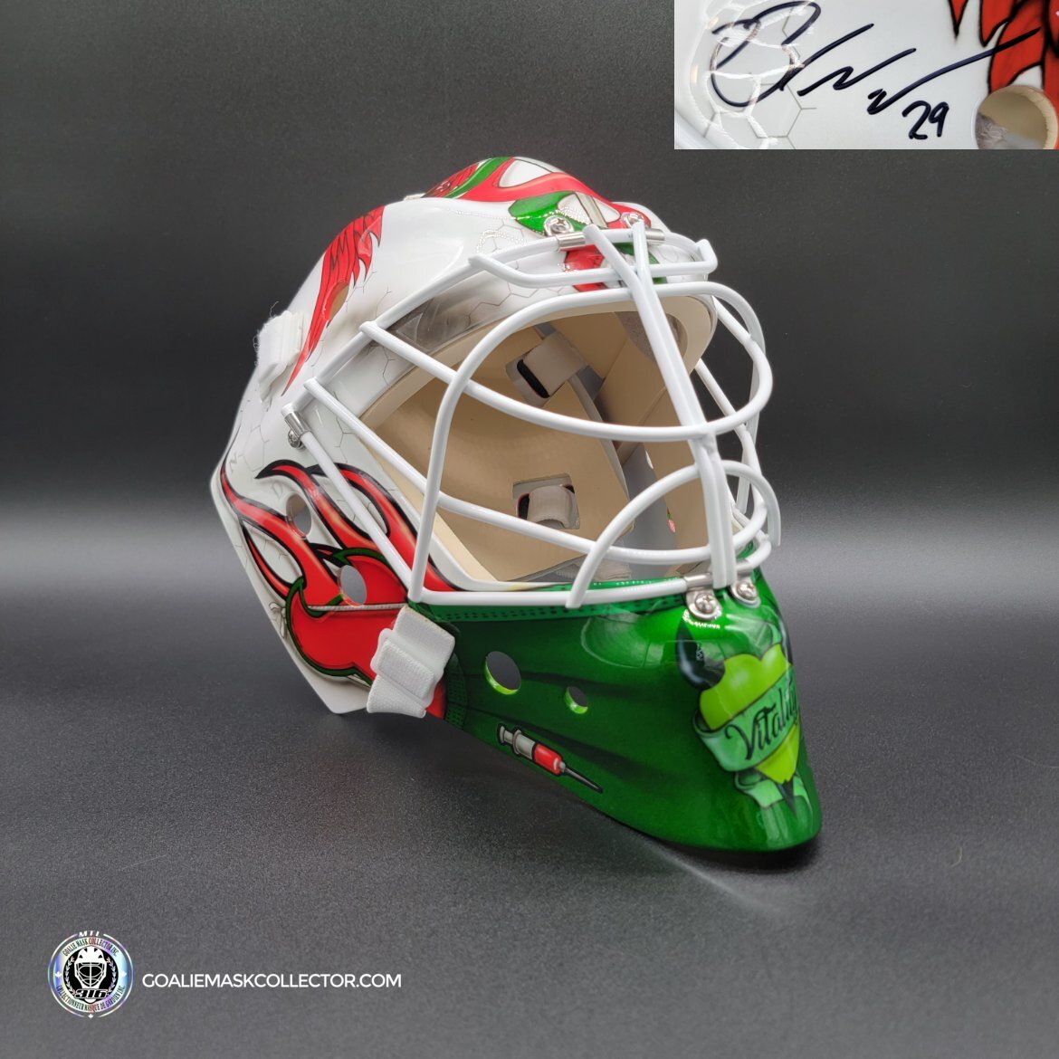 Mackenzie Blackwood Goalie Mask Game Worn and Signed 2021 New