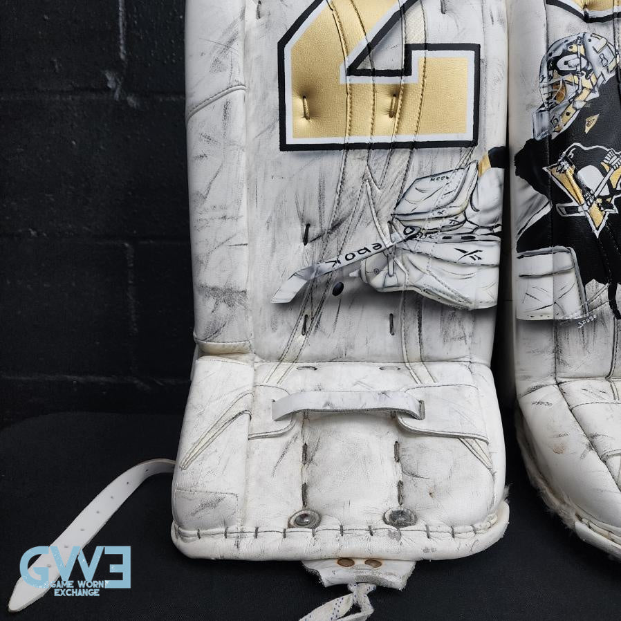 Marc-Andre Fleury Game Used Goalie Pads Worn 2010-11 Pittsburgh Penguins Painted Artwork AS-02954 - SOLD