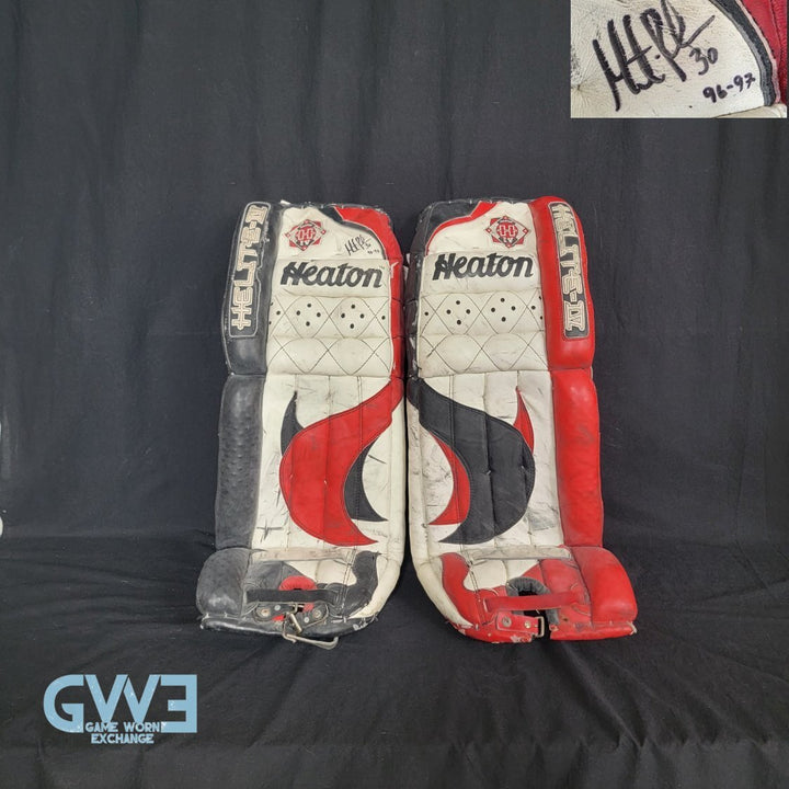 Martin Brodeur Game Used Goalie Pads 1996-97 New Jersey Devils Heaton Helite IV Photo-Matched AS-03492