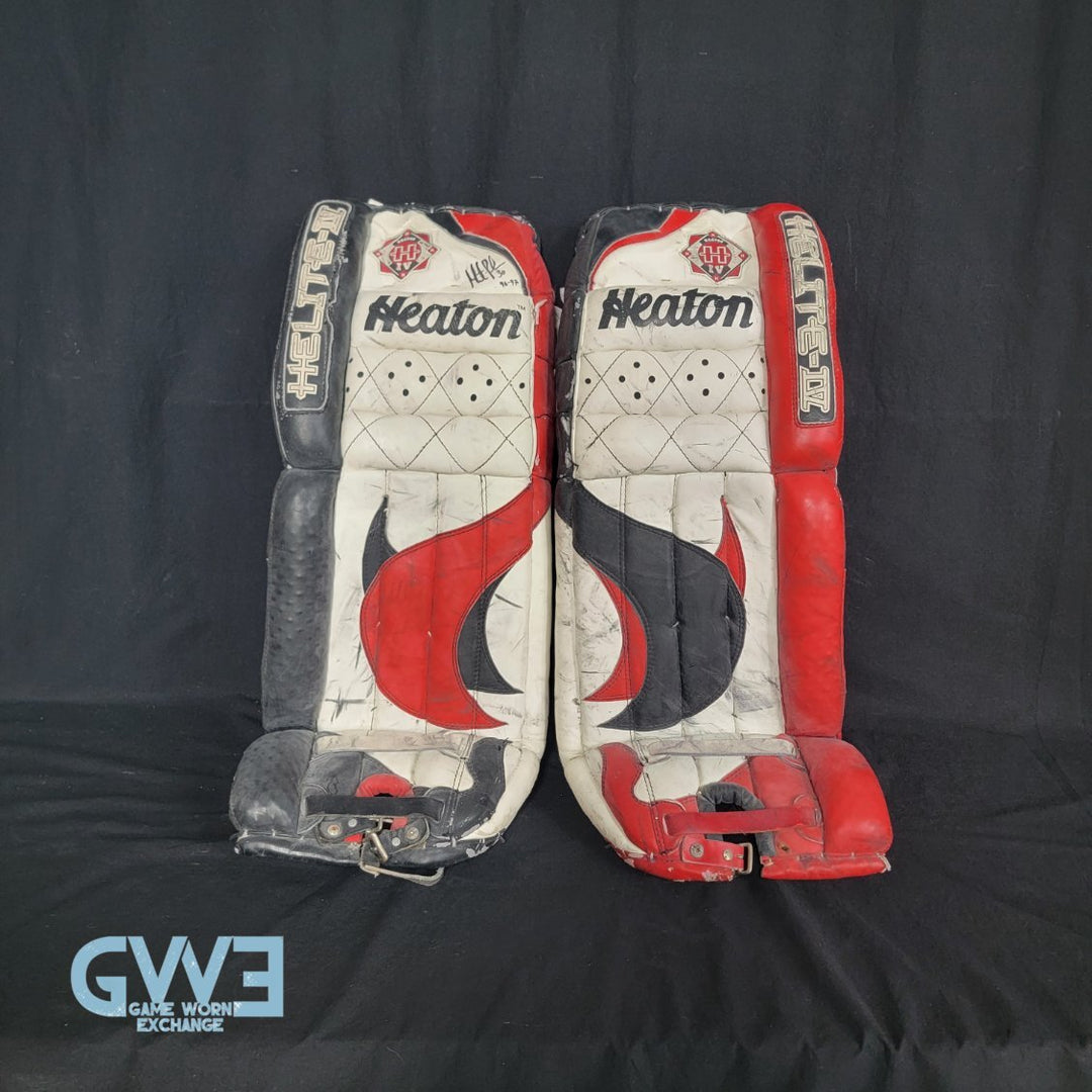 Martin Brodeur Game Used Goalie Pads 1996-97 New Jersey Devils Heaton Helite IV Photo-Matched AS-03492