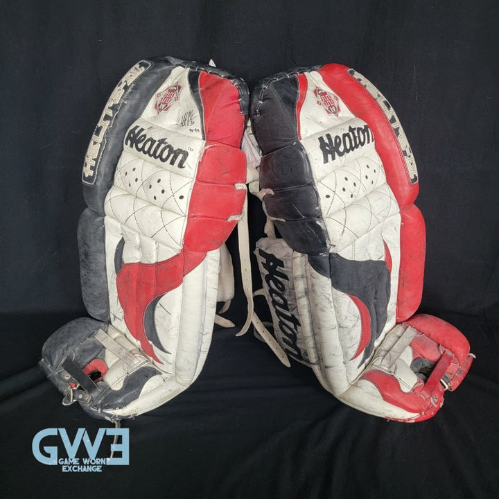 Martin Brodeur Game Used Goalie Pads 1996-97 New Jersey Devils Heaton Helite IV Photo-Matched AS-03492
