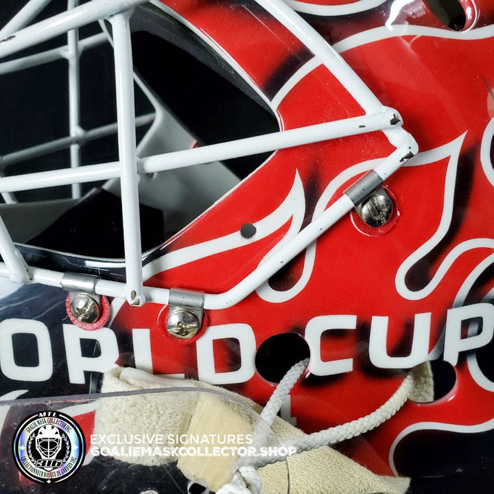 Martin Brodeur Game Worn Used Goalie Mask 2004 Gold Medal Team Canada World Cup Lefebvre CCM Shell + LOA From Brodeur Family + Photomatched + Signed & Inscribed AS-01481 - SOLD