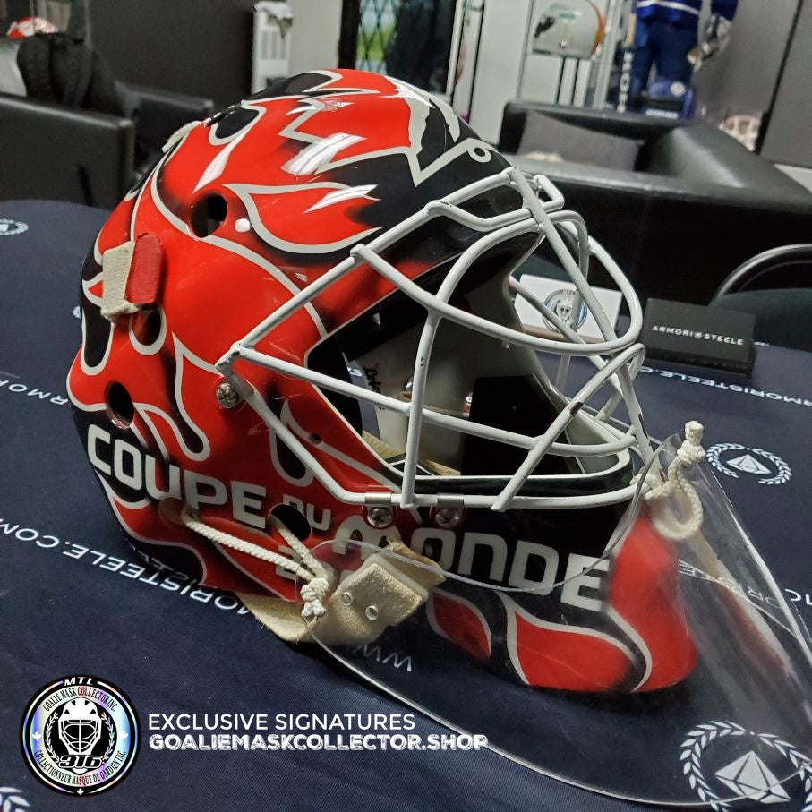 Martin Brodeur Game Worn Used Goalie Mask 2004 Gold Medal Team Canada World Cup Lefebvre CCM Shell + LOA From Brodeur Family + Photomatched + Signed & Inscribed AS-01481 - SOLD