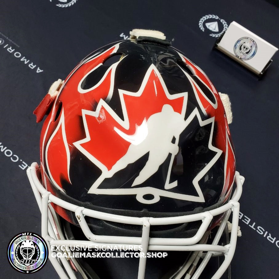 Martin Brodeur Game Worn Used Goalie Mask 2004 Gold Medal Team Canada World Cup Lefebvre CCM Shell + LOA From Brodeur Family + Photomatched + Signed & Inscribed AS-01481 - SOLD