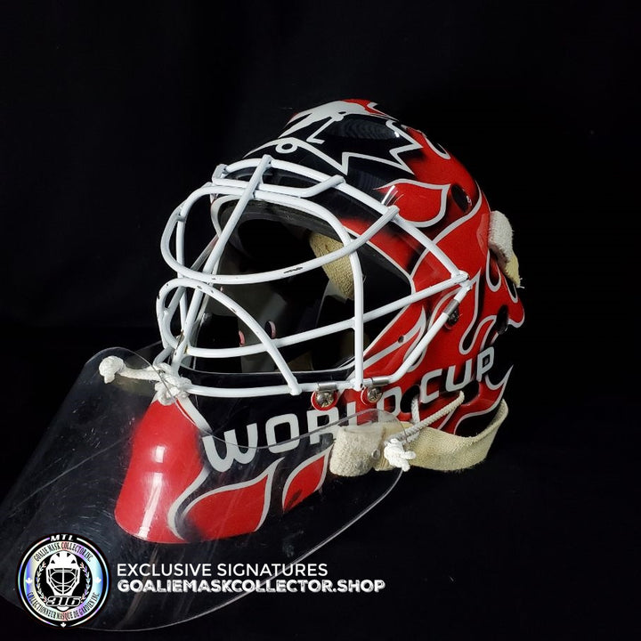 Martin Brodeur Game Worn Used Goalie Mask 2004 Gold Medal Team Canada World Cup Lefebvre CCM Shell + LOA From Brodeur Family + Photomatched + Signed & Inscribed AS-01481 - SOLD